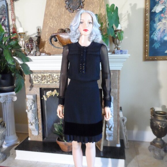 Tory Burch Black Silk Cocktail Dress w/Front Ruffle Detail Size 2 - Picture 1 of 16